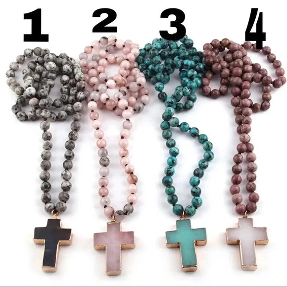 Natural Stones Howlite Cross Pendant Necklace - Picture 1 of 17